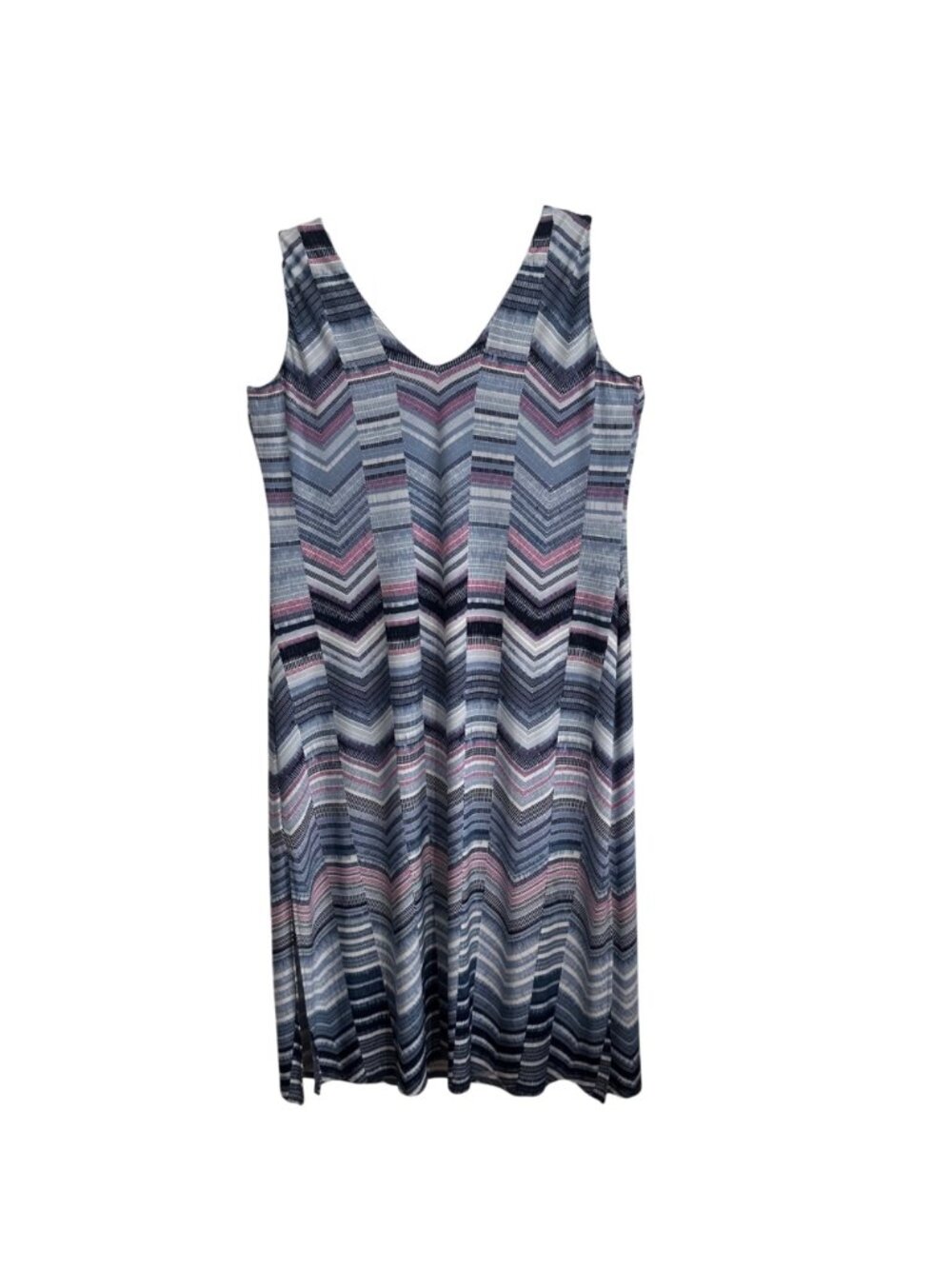 NWT Chicos Knit Maxi Dress Size 3 Petite 3P (US 16) Blue Chevron Stretch Resort - Picture 3 of 10